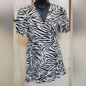 Zara Zebra Print Wrap Mini Dress Meduim